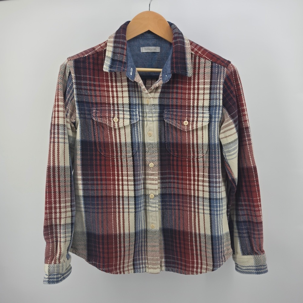 Outerknown Blanket Shirt Womens XS/S Organic Cotton Plaid Flannel Red Blue Cream